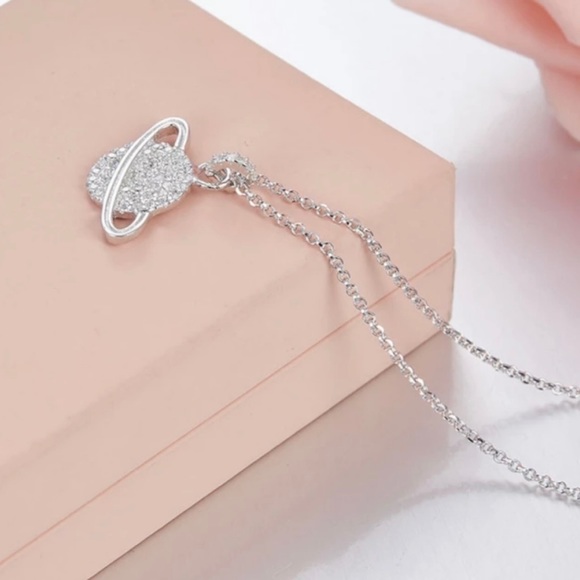 Rhinestone Saturn Pendant Necklace - Picture 4 of 4